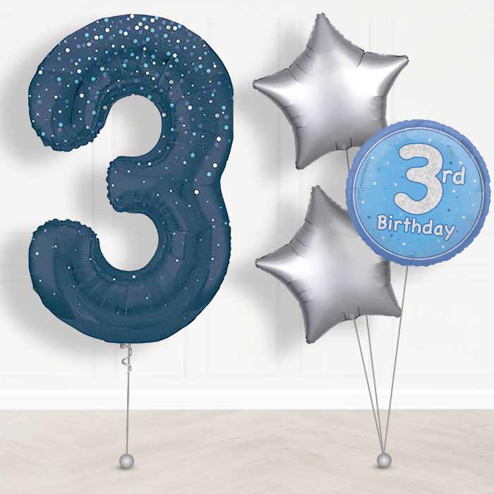 Navy Blue Dots Number 3 Balloon in a Box