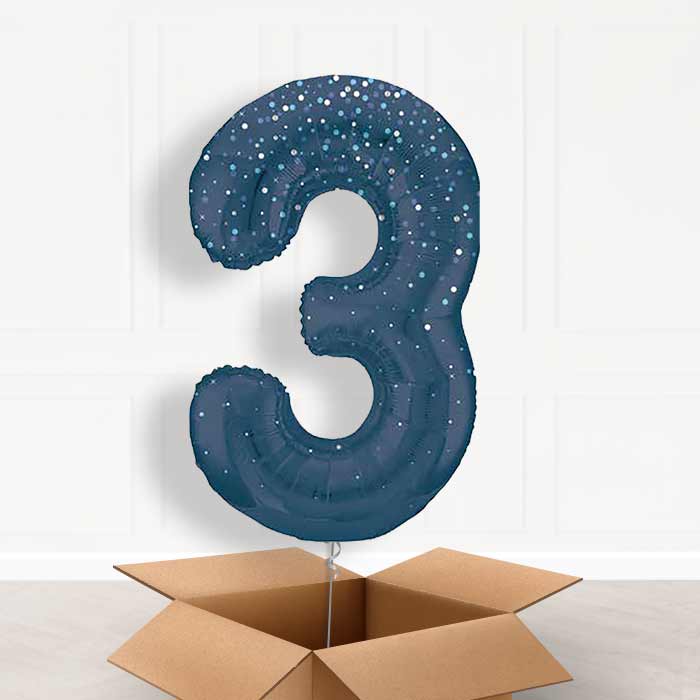 Navy Blue Dots Number 3 Balloon in a Box