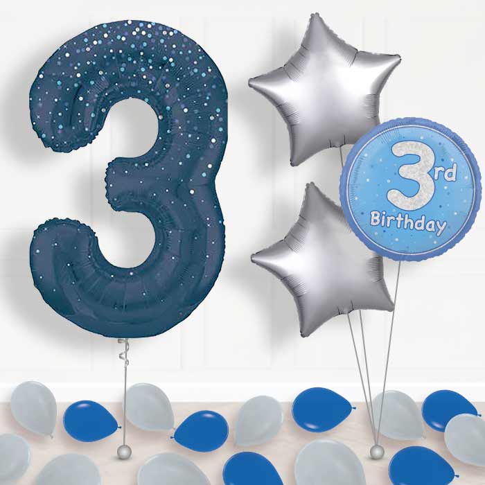 Navy Blue Dots Number 3 Balloon in a Box