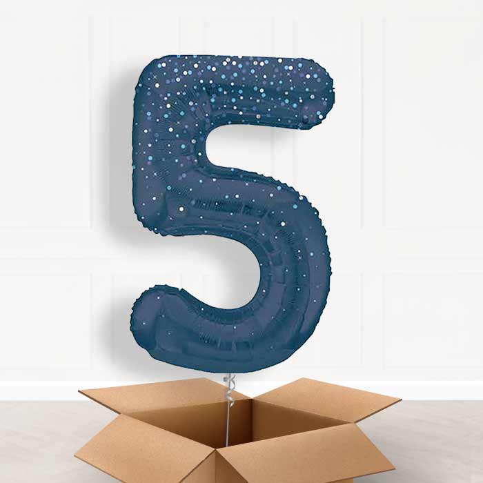 Navy Blue Dots Number 5 Balloon in a Box