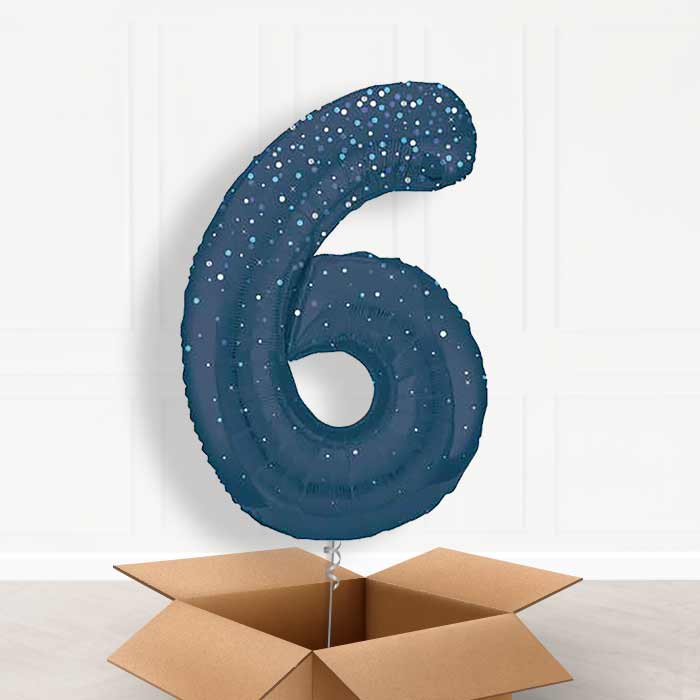 Navy Blue Dots Number 6 Balloon in a Box