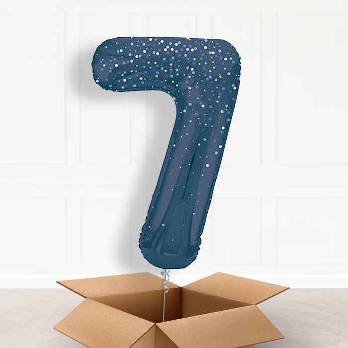 Navy Blue Dots Number 7 Balloon in a Box