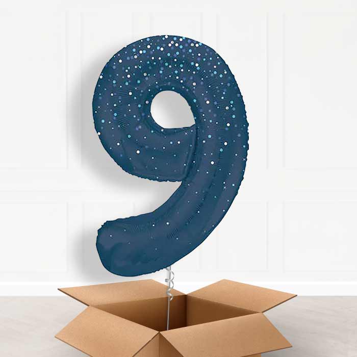 Navy Blue Dots Number 9 Balloon in a Box