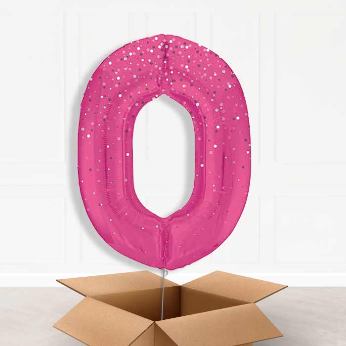 Hot Pink Dots Number 0 Balloon in a Box