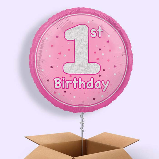 Pink and Silver 1st Birthday Foil Balloon in a Box