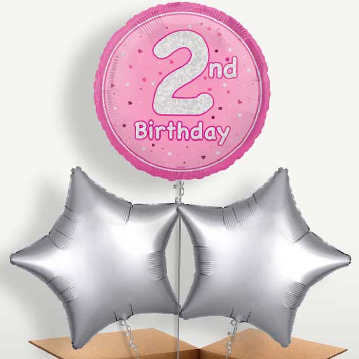 Pink & Silver 2nd Birthday Balloon Bunch | Small Indoor Plants
