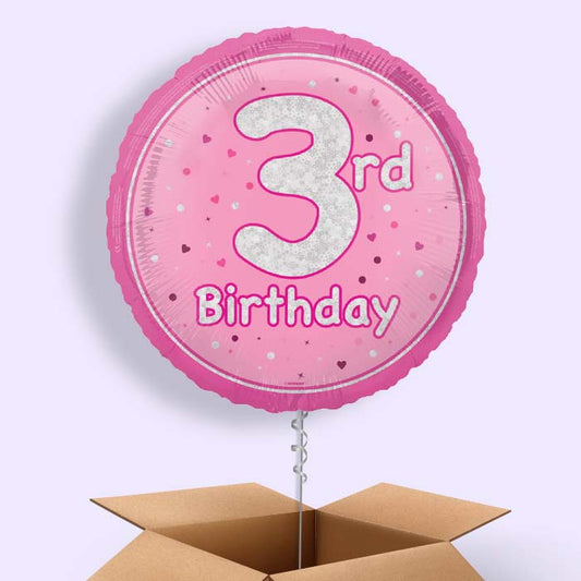 Pink and Silver 3rd Birthday Foil Balloon in a Box