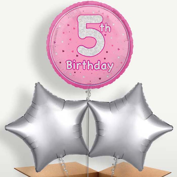 Pink & Silver 5th Birthday Balloon Bunch | Small Indoor Plants