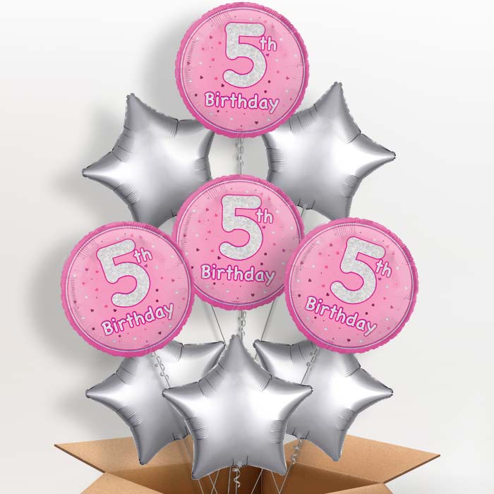 Pink and Silver 5th Birthday Foil Balloon in a Box