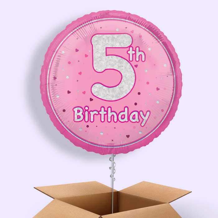 Pink and Silver 5th Birthday Foil Balloon in a Box