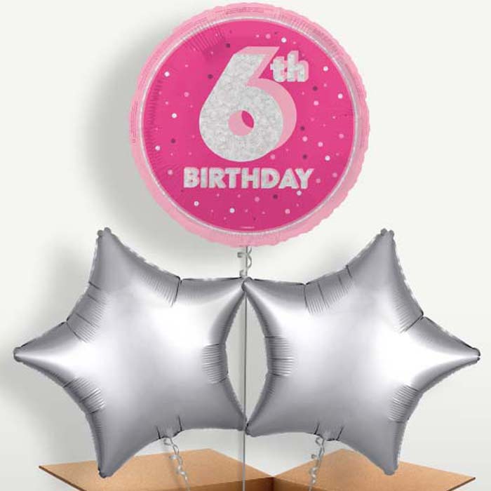 Hot Pink & Silver 6th Birthday Balloons in a Bunch | Small Indoor Plants