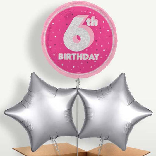 Hot Pink & Silver 6th Birthday Balloons in a Bunch | Small Indoor Plants