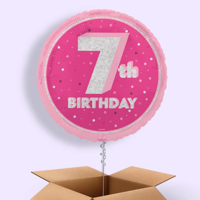 Hot Pink and Silver 7th Birthday Foil Balloon in a Box