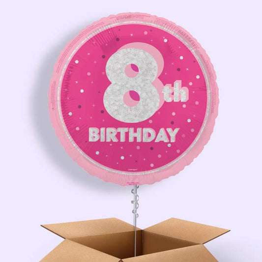 Hot Pink and Silver 8th Birthday Foil Balloon in a Box