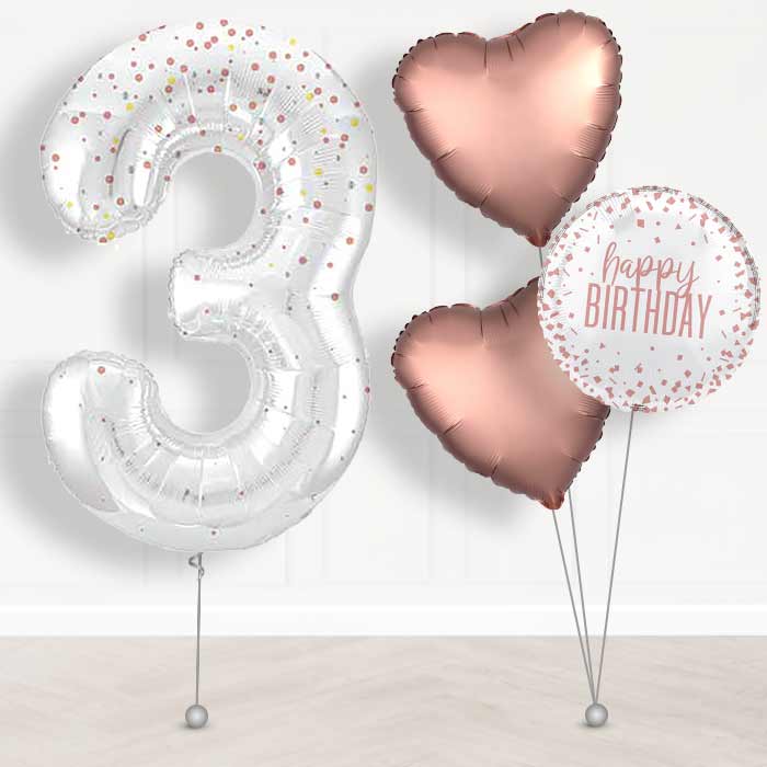 Rose Gold Dots Number 3 Balloon in a Box