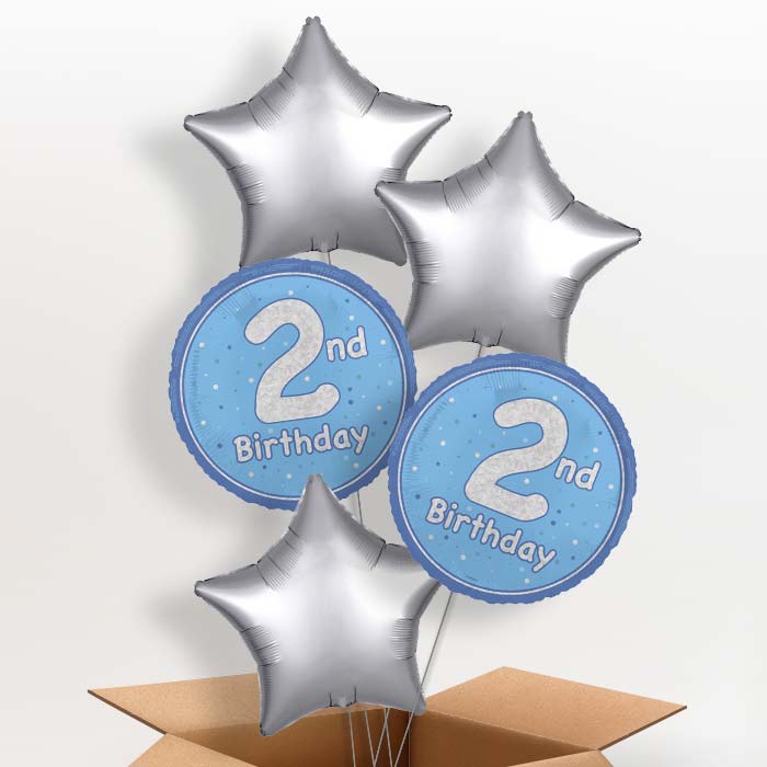 Blue and Silver 2nd Birthday Foil Balloon in a Box - 5 Balloon | Small Indoor Plants