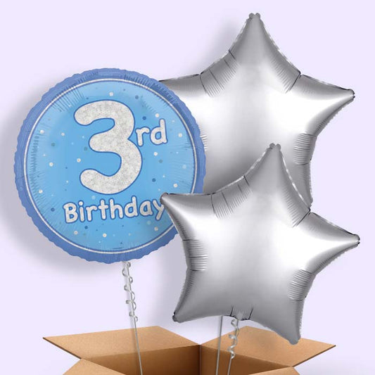 Blue and Silver 3rd Birthday Foil Balloon in a Box - 3 Balloon | Small Indoor Plants