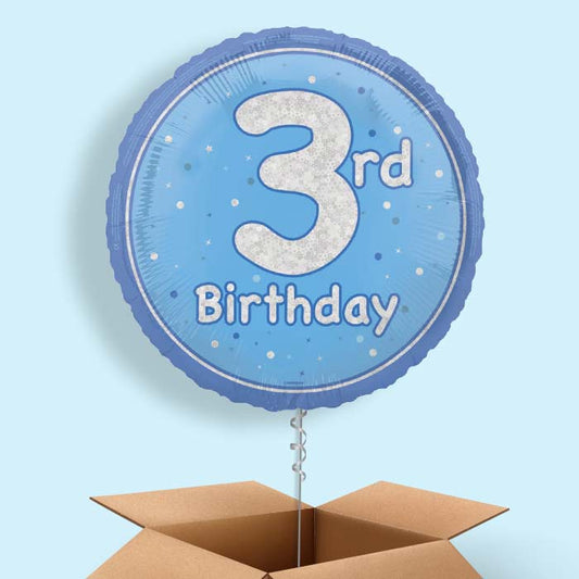 Blue and Silver 3rd Birthday Foil Balloon in a Box