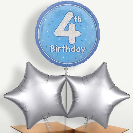 Blue & Silver 4th Birthday Bunch of Balloons | Small Indoor Plants