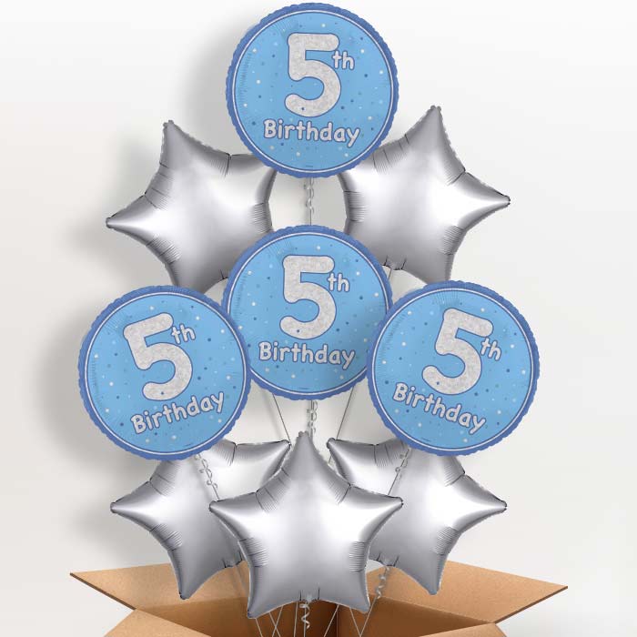 Blue and Silver 5th Birthday Foil Balloon in a Box