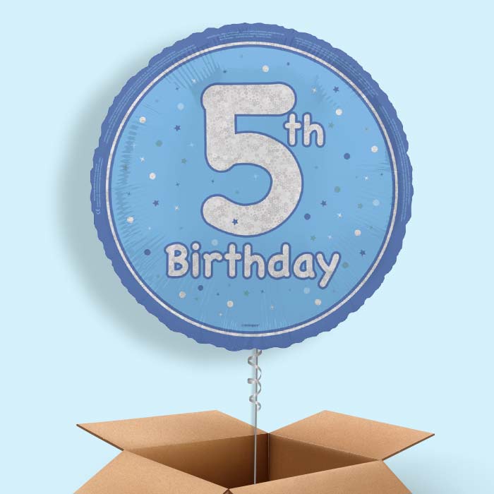 Blue and Silver 5th Birthday Foil Balloon in a Box