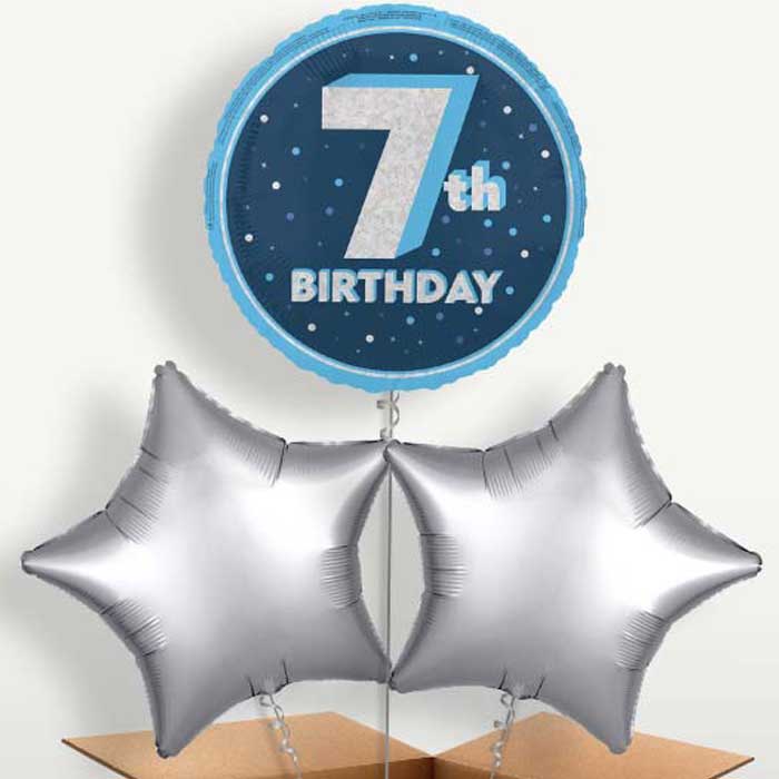 Navy Blue and Silver 7th Birthday Bunch of Balloons | Small Indoor Plants