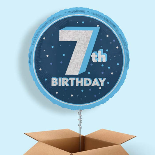 Navy Blue and Silver 7th Birthday Foil Balloon in a Box