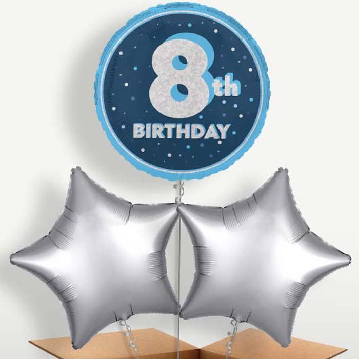 Navy Blue & Silver 8th Birthday Balloon Bunch | Small Indoor Plants