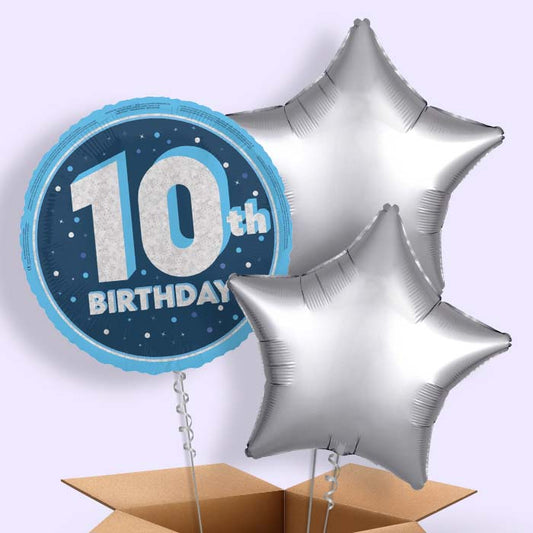 Navy Blue and Silver 10th Birthday Foil Balloon in a Box - 3 Balloon | Small Indoor Plants