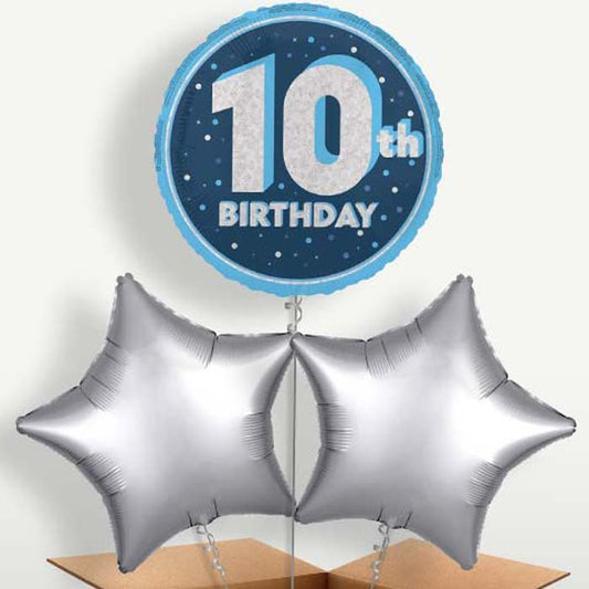 Navy Blue & Silver 10th Birthday Balloon Bunches | Small Indoor Plants