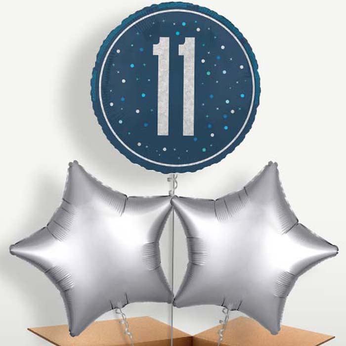 Navy Blue & Silver 11th Birthday Balloon Bunches | Small Indoor Plants