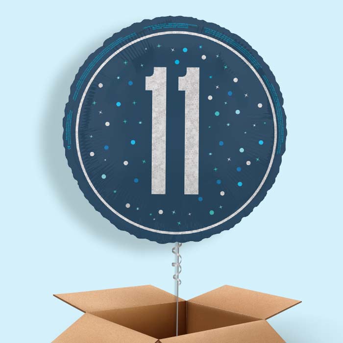 Navy Blue and Silver 11th Birthday Foil Balloon in a Box