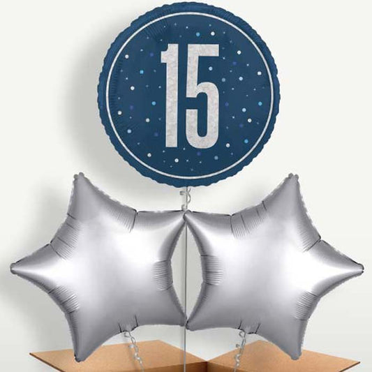Navy Blue & Silver 15th Birthday Balloon Bunches | Small Indoor Plants