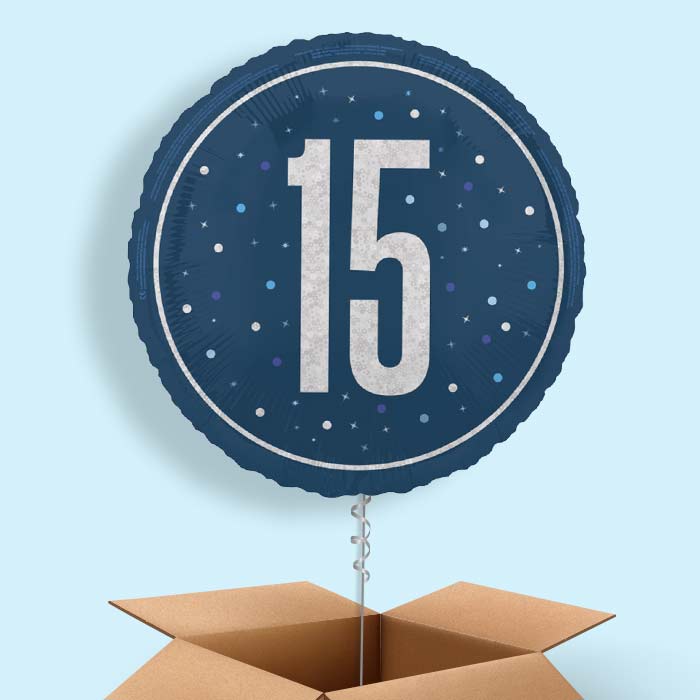 Navy Blue and Silver 15th Birthday Foil Balloon in a Box