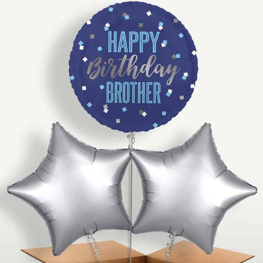 Navy Blue Happy Birthday Brother Balloon Bunch | Small Indoor Plants