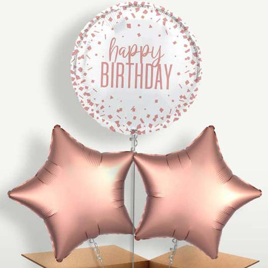 Rose Gold Confetti Happy Birthday Trio Balloon Bunch | Small Indoor Plants