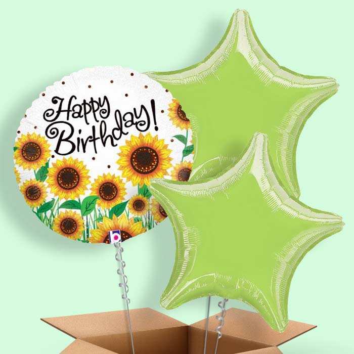 Sunflower Happy Birthday 3 Balloon Bouquet in a Box