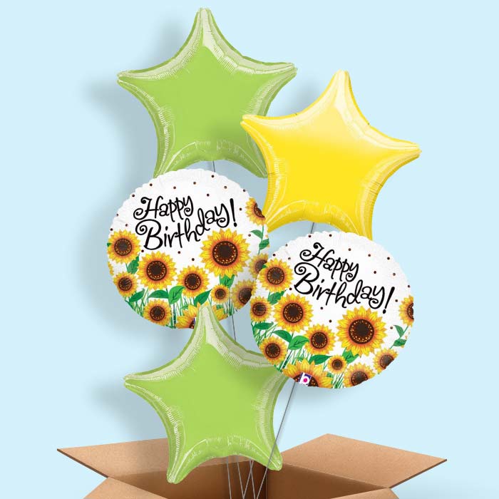 Sunflower Happy Birthday 5 Balloon Bouquet in a Box