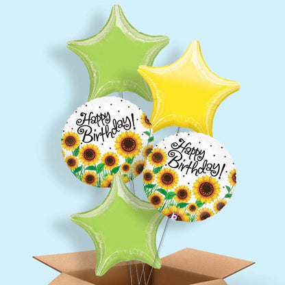 Sunflower Happy Birthday 5 Balloon Bouquet in a Box