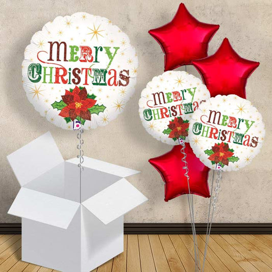 Poinsettia Merry Christmas Balloon in a Box - 1 Balloon | Small Indoor Plants