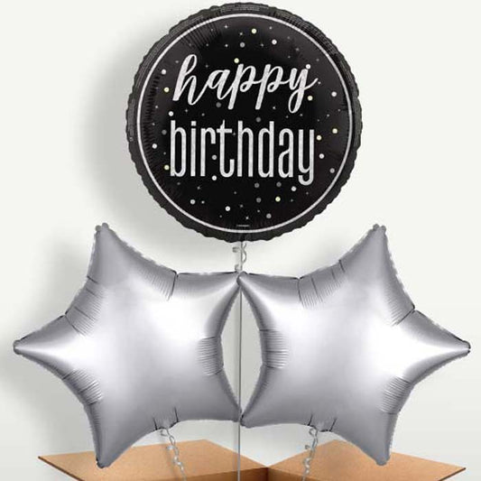 Black & Silver Birthday Bunch of Balloons | Small Indoor Plants