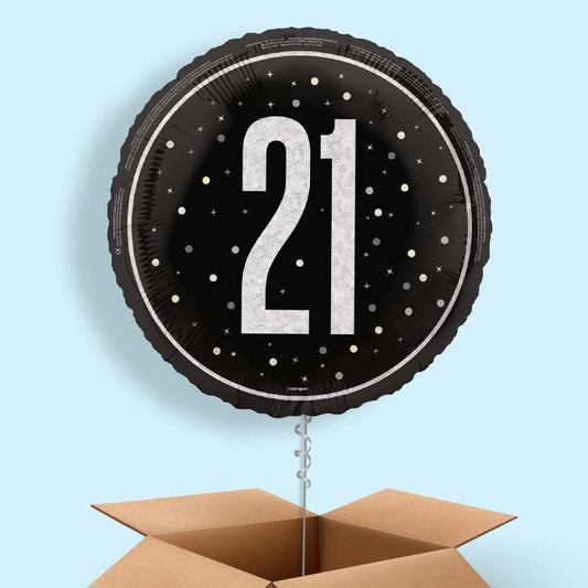 Black and Silver 21st Birthday Foil Balloon in a Box