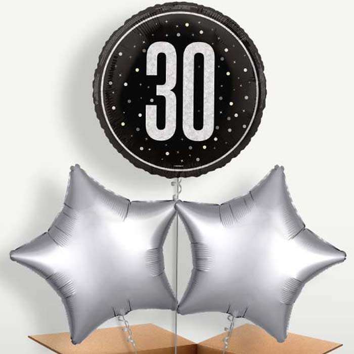 Black & Silver 30th Birthday Bunch of Balloons | Small Indoor Plants