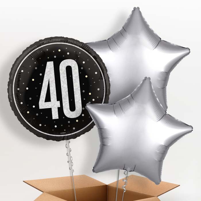 Black and Silver 40th Birthday Foil Balloon in a Box - 3 Balloon | Small Indoor Plants