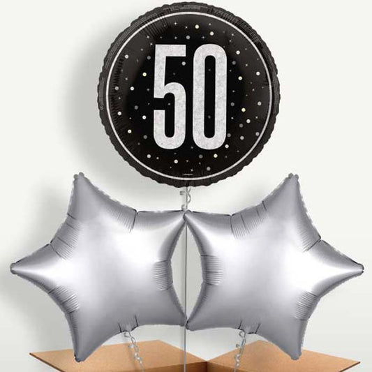 Black and Silver 50th Birthday Bunch of Balloons | Small Indoor Plants