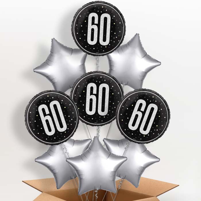 Black and Silver 60th Birthday Foil Balloon in a Box