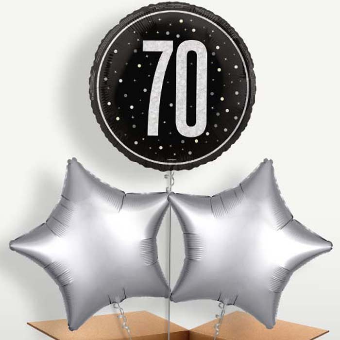 Black & Silver 70th Birthday Bunch of Balloons | Small Indoor Plants