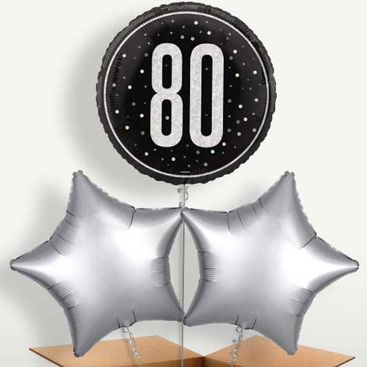 Black & Silver 80th Birthday Bunch of Balloons | Small Indoor Plants