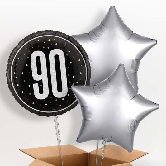 Black and Silver 90th Birthday Foil Balloon in a Box - 3 Balloon | Small Indoor Plants