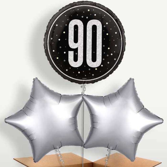 Black & Silver 90th Birthday Bunch of Balloons | Small Indoor Plants